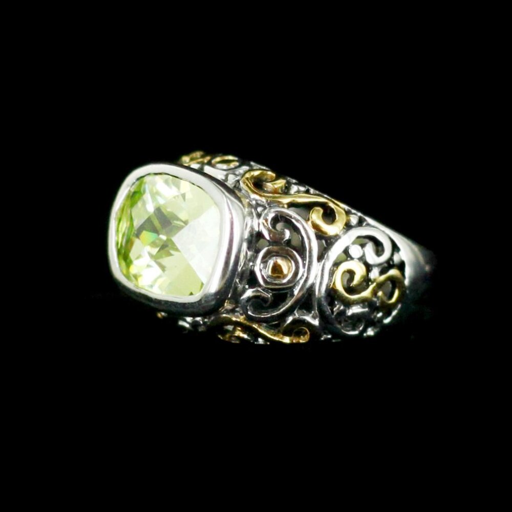 Sterling & Electro Plate18k Gold Ornate Filigree Blue Topaz Ring